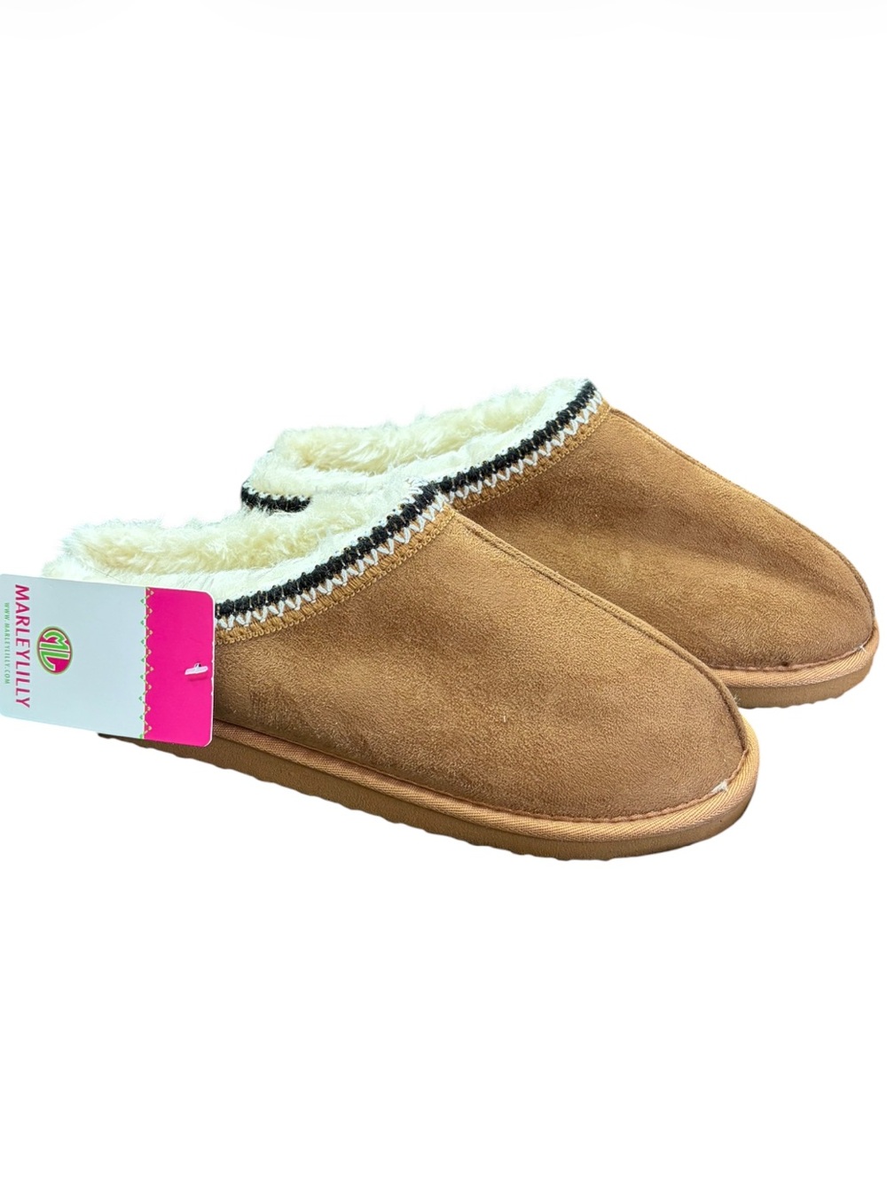 Marleylilly Women's Brown Faux Suede Stitched Embroidered Slippers Moccassins